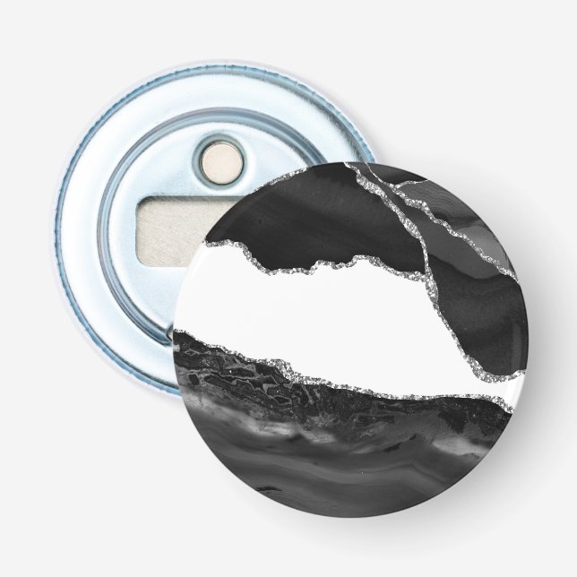 Imitate Marbella Agate Schwarz-weiß Trendy Modern  Flaschenöffner (Vorderseite)