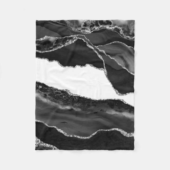 Imitate Marbella Agate Schwarz-weiß Trendy Modern  Fleecedecke (Vorderseite)