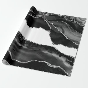 Imitate Marbella Agate Schwarz-weiß Trendy Modern  Geschenkpapier