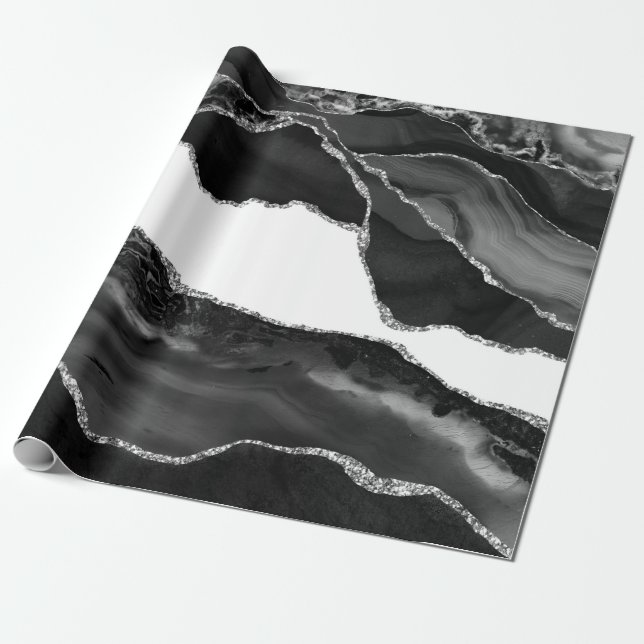 Imitate Marbella Agate Schwarz-weiß Trendy Modern  Geschenkpapier (Ungerollt)