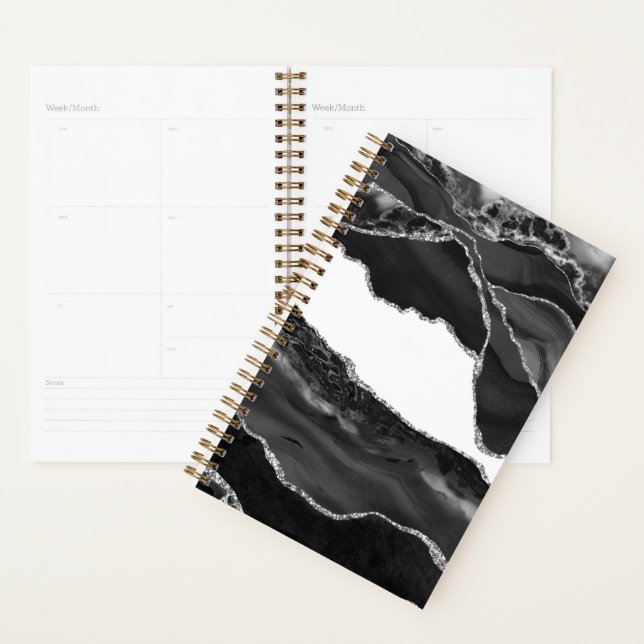 Imitate Marble Agate Schwarz-weiß Trendy Modern St Planer (Anzeige)