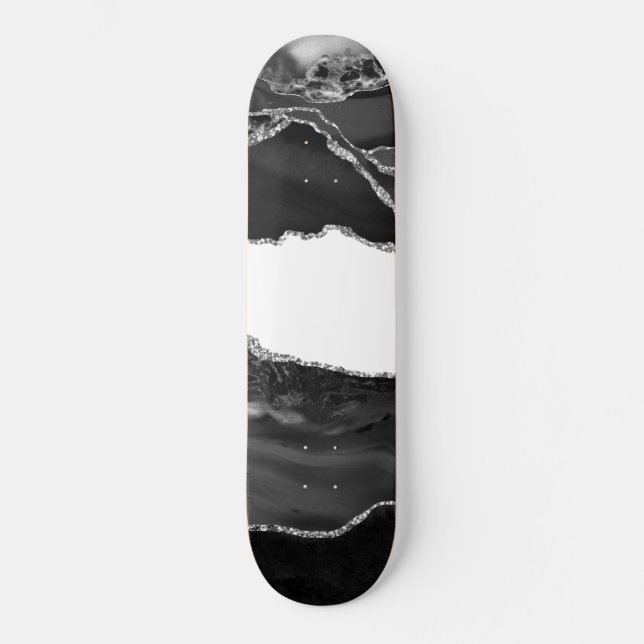 Imitate Marble Agate Schwarz-weiß Trendy Modern St Skateboard (Vorderseite)