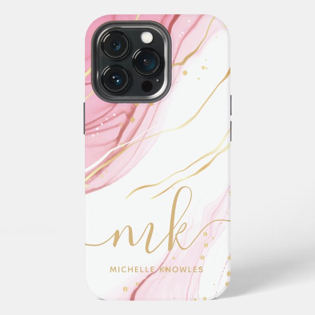 Imitate Marble Geode Monogramm und Name iPhone Hülle (Hinten)