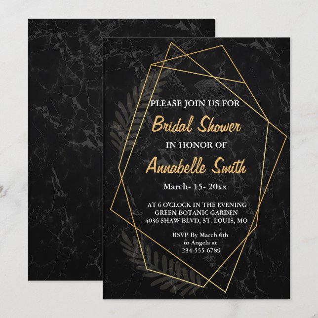 Imitate Marble Geometrisches Brautparty Einladung (Vorne/Hinten)