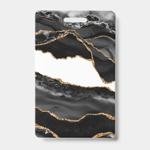 Imitate Marbled Agate Black Stylish Stone Luxury Ausweis