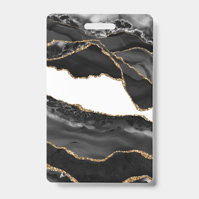 Imitate Marbled Agate Black Stylish Stone Luxury Ausweis (Vorderseite)