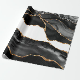 Imitate Marbled Agate Black Stylish Stone Luxury G Geschenkpapier