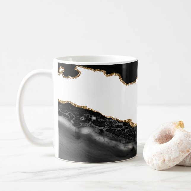 Imitate Marbled Agate Black Stylish Stone Luxury G Kaffeetasse (Mit Donut)