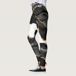 Imitate Marbled Agate Black Stylish Stone Luxury G Leggings