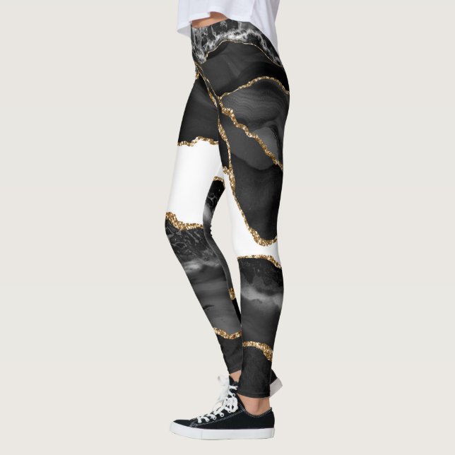 Imitate Marbled Agate Black Stylish Stone Luxury G Leggings (Links)