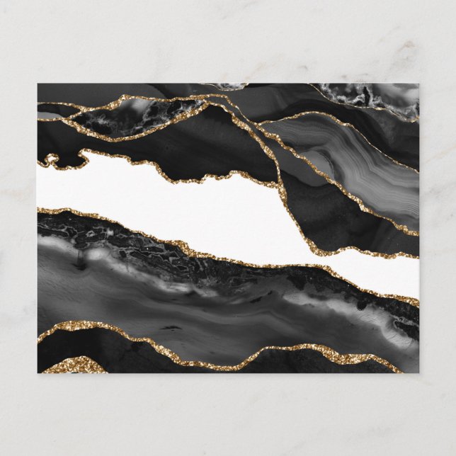Imitate Marbled Agate Black Stylish Stone Luxury G Postkarte (Vorderseite)