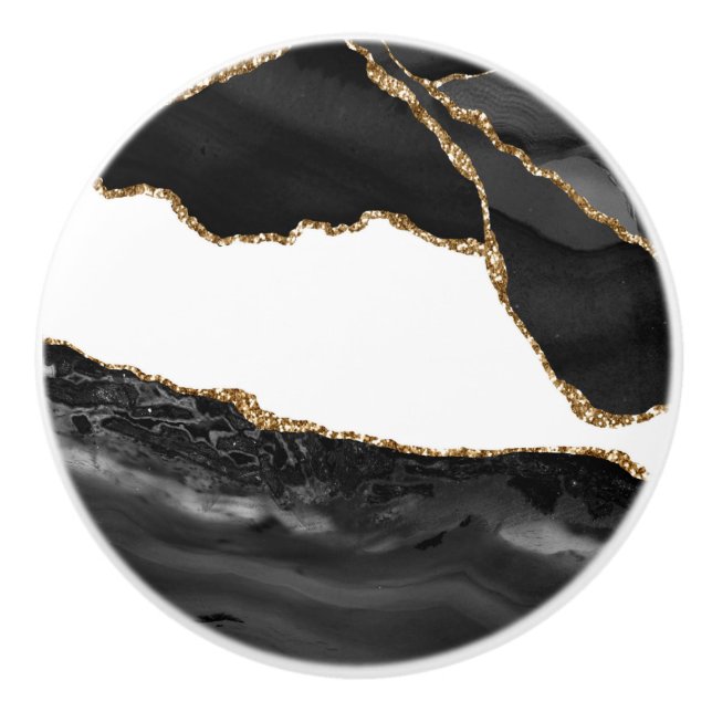 Imitate Marbled Agate Black Stylish Stone Luxury Keramikknauf (Vorderseite)
