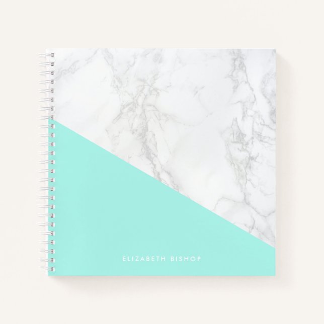 Imitate Marmor mit Aqua Accent Personalisiert Notizbuch (Vorderseite)