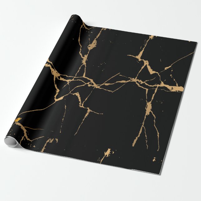Imitate Marmorschwarz Gold Geschenkpapier (Ungerollt)
