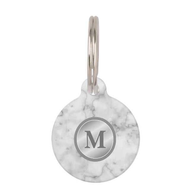 Imitate Marmortextur mit Monogramm und Pet's Info Tiernamensmarke (Vorderseite)
