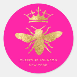 Imitate Metallische Wirkung Biene auf Neonrosa Runder Aufkleber