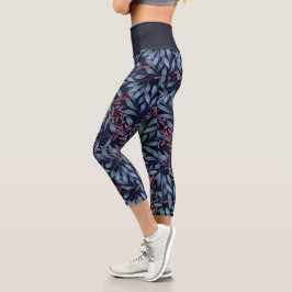 Imitate Metallisches Silber Grau Pink Foliage Dunk Capri Leggings