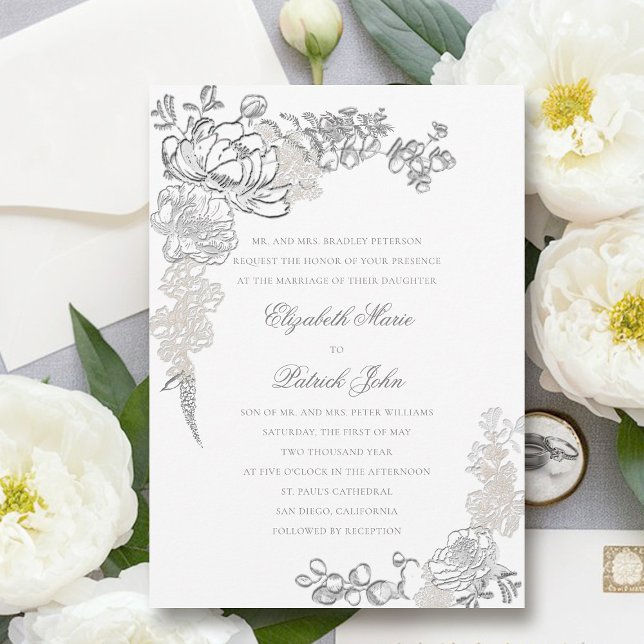 Imitate mit bestickten Peonies gestalten formale E Einladung (peony wedding invitation floral frame formal traditional elegant calligraphy modern classic parents)