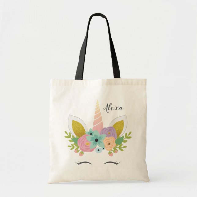 Imitate mit Blumenmuster Gold Personalisiert Tote  Tragetasche (Vorne)