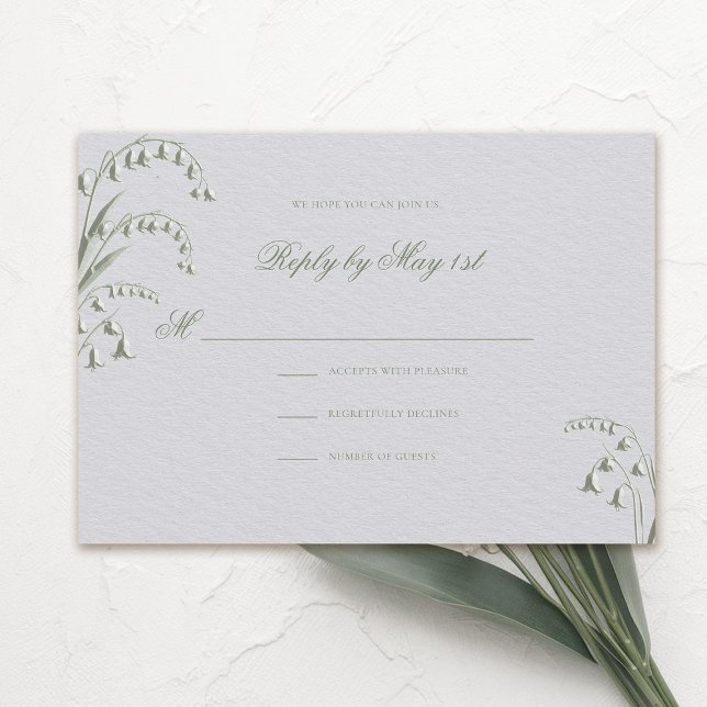 Imitate mit dem Lily Valley Green Wedding Response (formal wedding rsvp reply response card classic traditional faux embossed lily of the valley green)