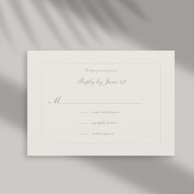 Imitate mit Ecru-Beaded-Form (formal wedding reply card rsvp response faux embossed beaded frame ecru linen classic traditional)