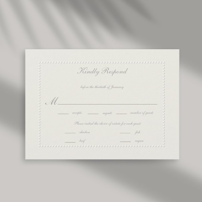 Imitate mit Ecru-Embossed Beaded feierliche Hochze (formal wedding reply card meal choice rsvp response faux embossed beaded frame ecru linen classic)