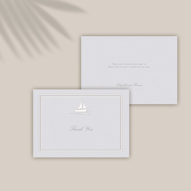 Imitate mit Embossed Coastal Boat Nautical Formal  Dankeskarte (coastal wedding thank you card classic formal traditional frame faux embossed boat nautical beach)