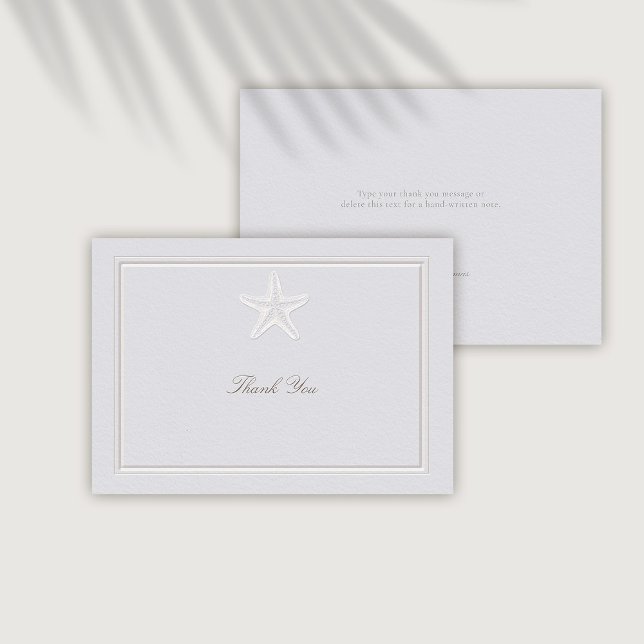 Imitate mit Embossed Coastal Starfish feierliche H Dankeskarte (coastal wedding thank you card classic formal traditional frame faux embossed starfish beach)