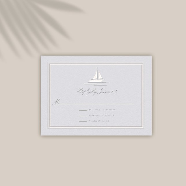 Imitate mit Embossed Frame Boat Coastal Hochzeitre (coastal wedding reply respond rsvp card modern classic formal traditional frame faux embossed boat)