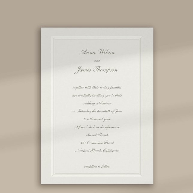 Imitate mit Embossed Frame Ecru formale klassische Einladung (formal traditional wedding invitation faux embossed cream ecru frame calligraphy modern classic)