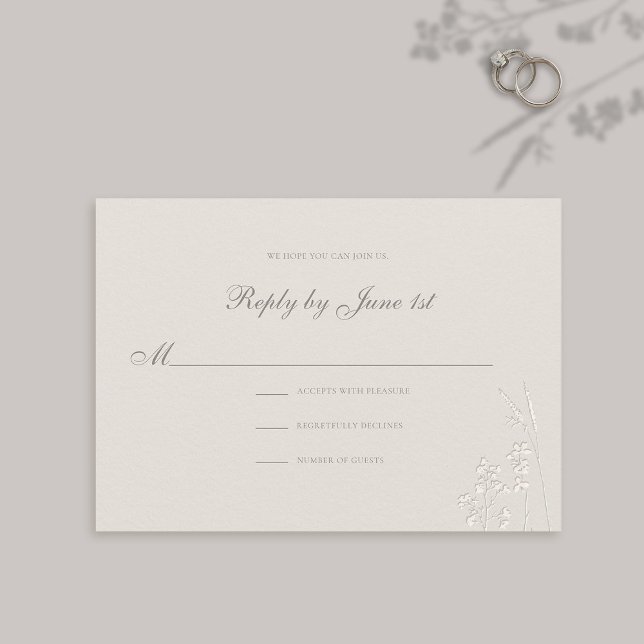 Imitate mit Embossed Wildblumen Klassische Hochzei (formal wedding response card traditional reply ecru faux embossed wildflowers elegant modern classic)