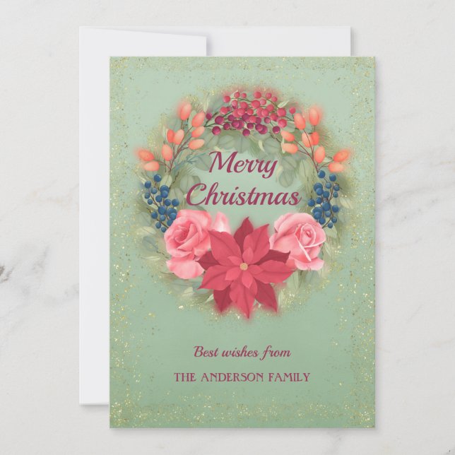 Imitate mit floralen Aquarellen Glitzer Ankündigung (Vorderseite)