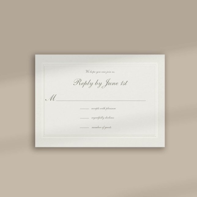 Imitate mit formaler Elegant-Reaktion auf Hochzeit (formal traditional wedding response card faux embossed cream ecru frame calligraphy modern classic)