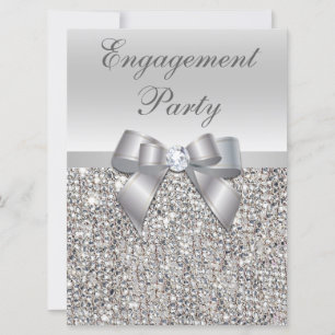 Imitate mit großer Engagement Silver Sequins Bow Einladung