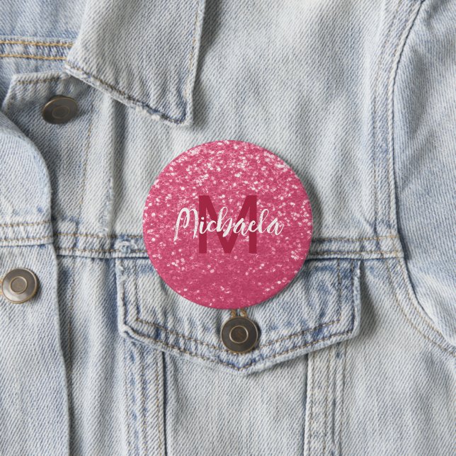 Imitate mit hellrosa Rose Glitzer Monogram Button (Beispiel)
