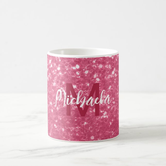 Imitate mit hellrosa Rose Glitzer Monogram Kaffeetasse (Mittel)
