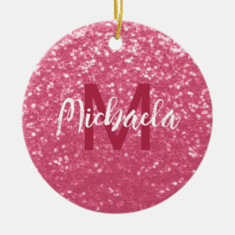 Imitate mit hellrosa Rose Glitzer Monogram Keramik Ornament