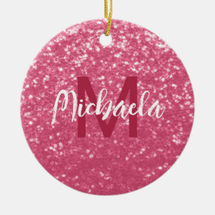 Imitate mit hellrosa Rose Glitzer Monogram Keramik Ornament