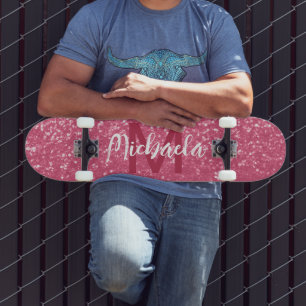 Imitate mit hellrosa Rose Glitzer Monogram Skateboard