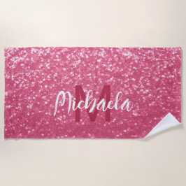 Imitate mit hellrosa Rose Glitzer Monogram Strandtuch