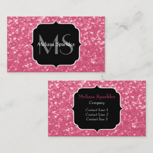 Imitate mit hellrosa Rose Glitzer Monogram Visitenkarte