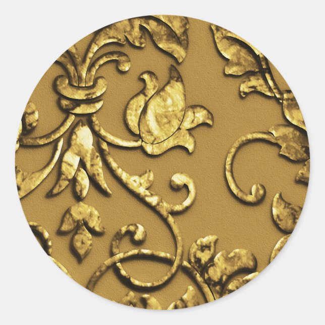 Imitate mit Metallic Damask, Gold Runder Aufkleber (Vorderseite)