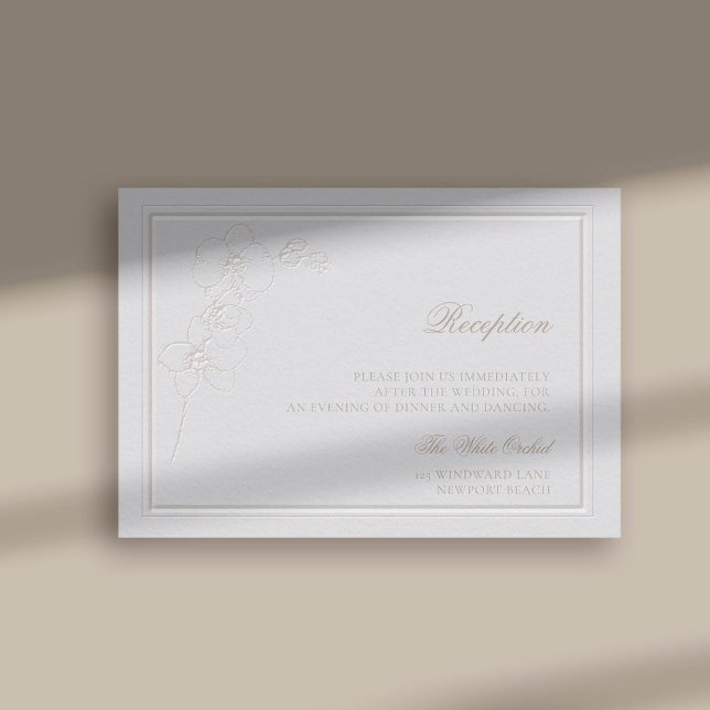 Imitate mit Orchideenrahmen Elfenbeinturm Hochzeit Begleitkarte (faux embossed orchids double frame modern classic wedding reception enclosure card ivory)