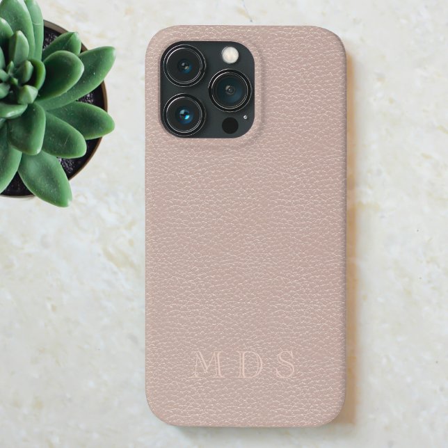 Imitate mit rosa Rose Ledereffekt Benutzerdefinier Case-Mate iPhone Hülle (A pretty blush pink faux leather look phone case with space for your initials)