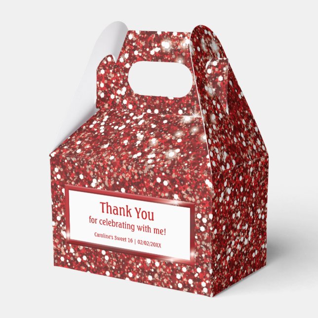 Imitate mit Textur aus rotem Glitzer Geschenkschachtel (Vorderseite)