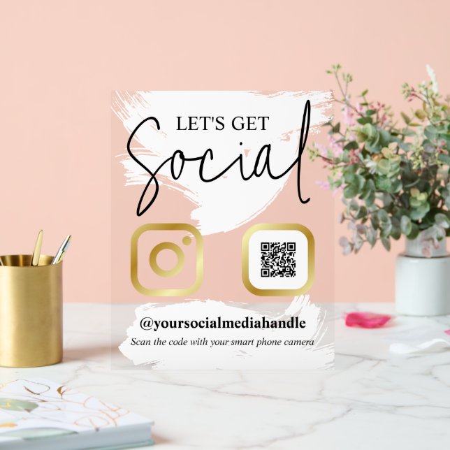 Imitate mit weißen Pinselstrichen Gold Soziale Vor Acrylschild (Hochzeit)