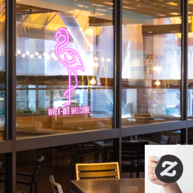 Imitate Neon Pink Flamingo Walk-Ins Willkommen Fensteraufkleber (Restaurantfenster)