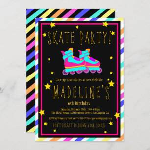Imitate Neon Roller Skate Chalkboard Rainbow Gebur Einladung