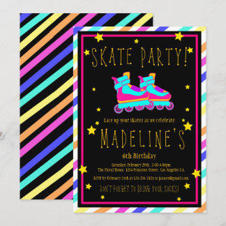 Imitate Neon Roller Skate Chalkboard Rainbow Gebur Einladung
