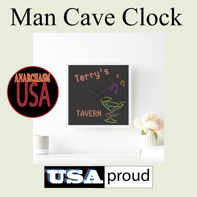 Imitate Neon Sign Personalisiert Mancave Tavern Cl Quadratische Wanduhr (Von Creator hochgeladen)